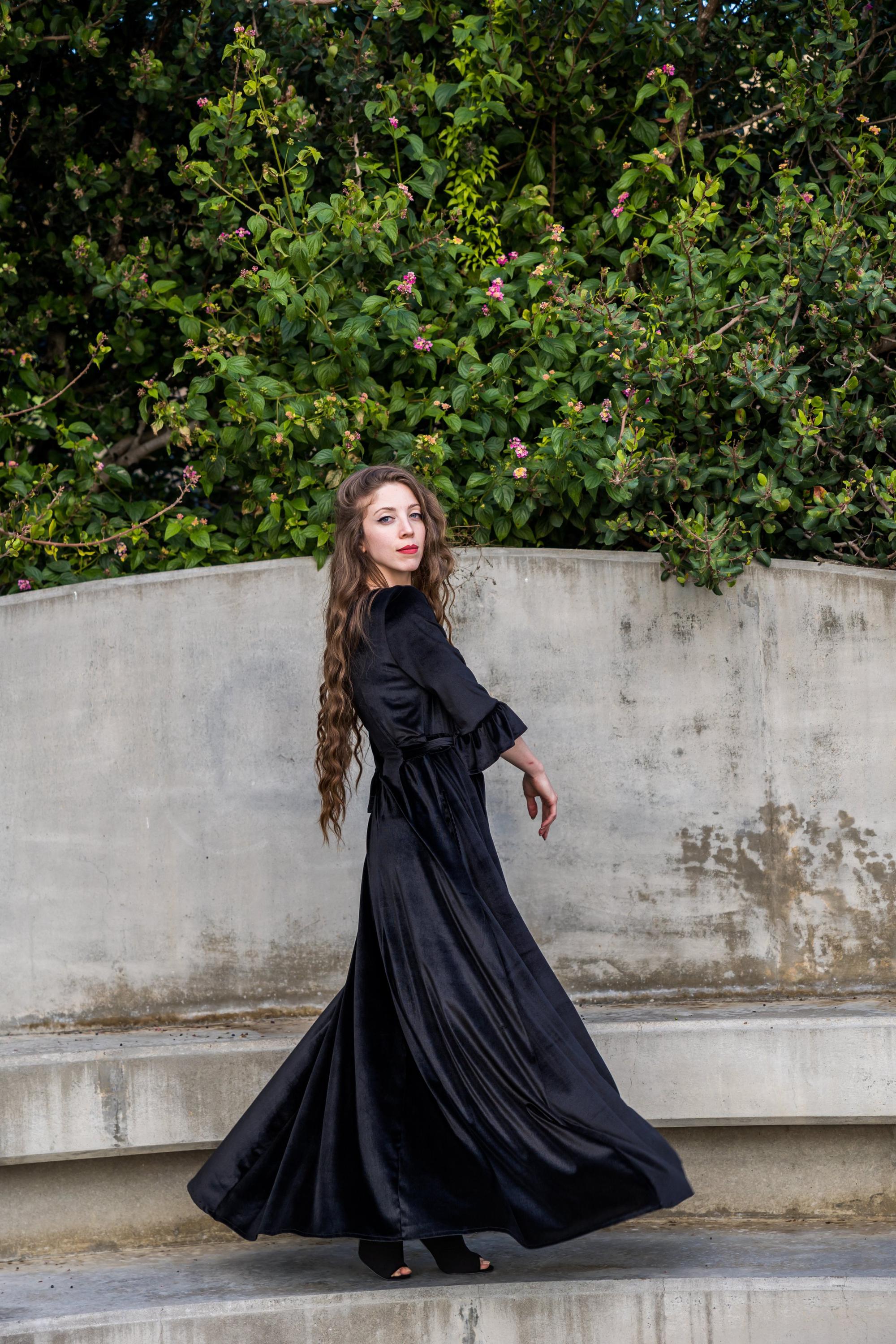 Silver Lace Appliqued Black Velvet Mermaid Prom Dress - VQ
